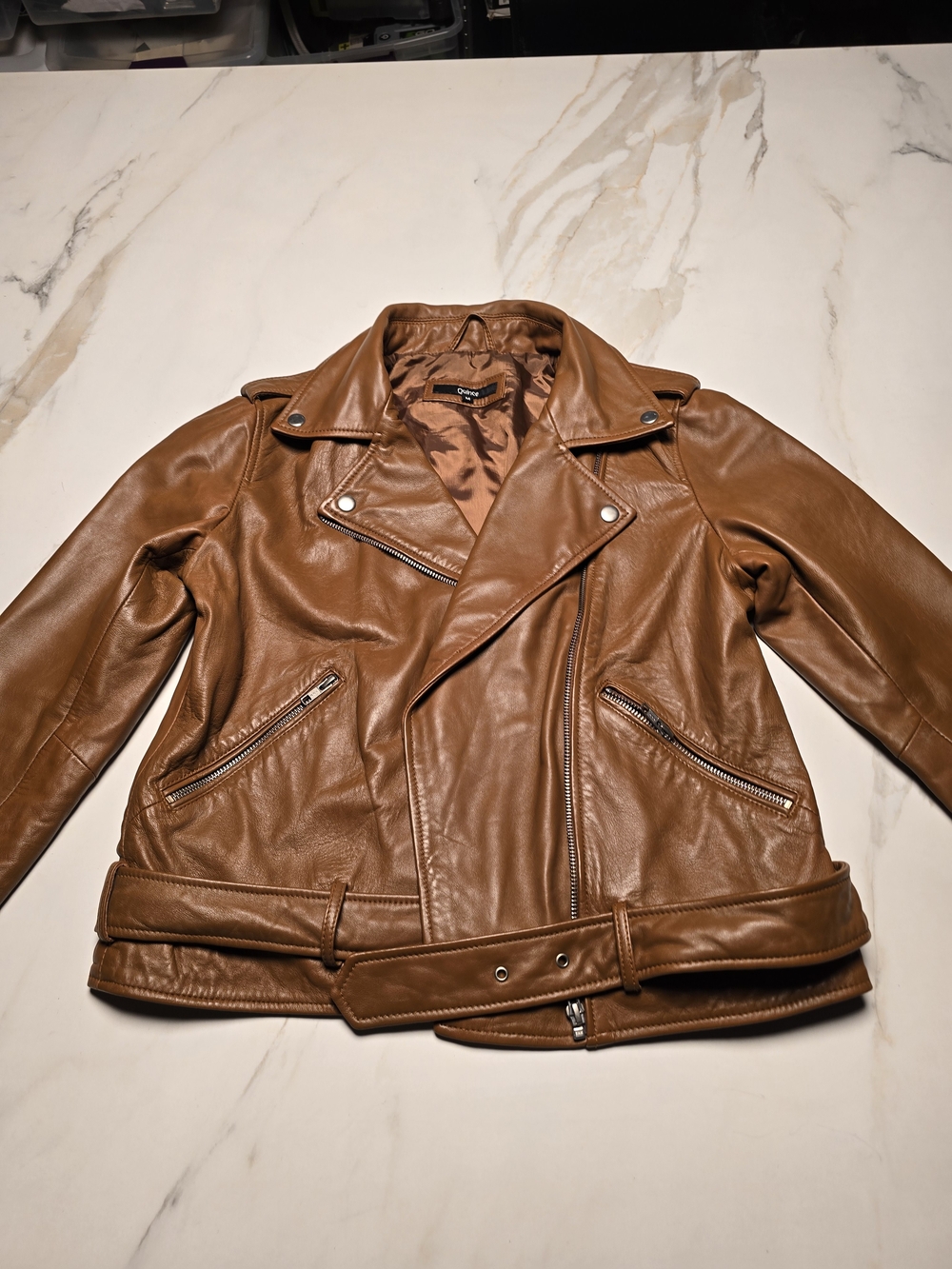 Quince Caramel Leather Moto Jacket